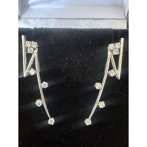 YESSAYAN 18K Solid White Gold Diamond Drop Zig Zag Earrings